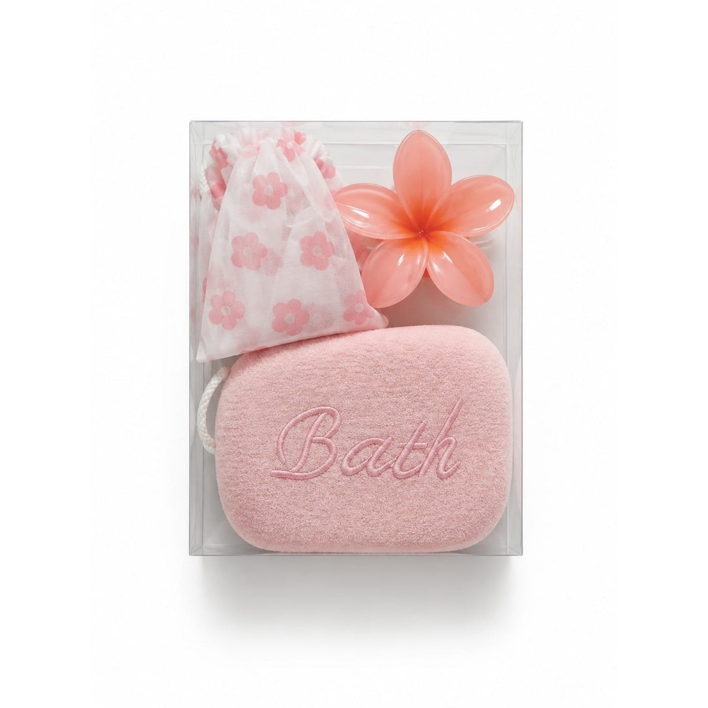 3 Piece Bath & Shower Set – Body Sponge, Shower Cap & Flower Hair Grip for Everyday Bathing, Showering & Personal Care