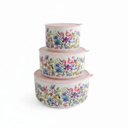 3-Piece Bloom Floral Ceramic Serving Bowl Set – Decorative Multi-Purpose Kitchen & Dining Bowls