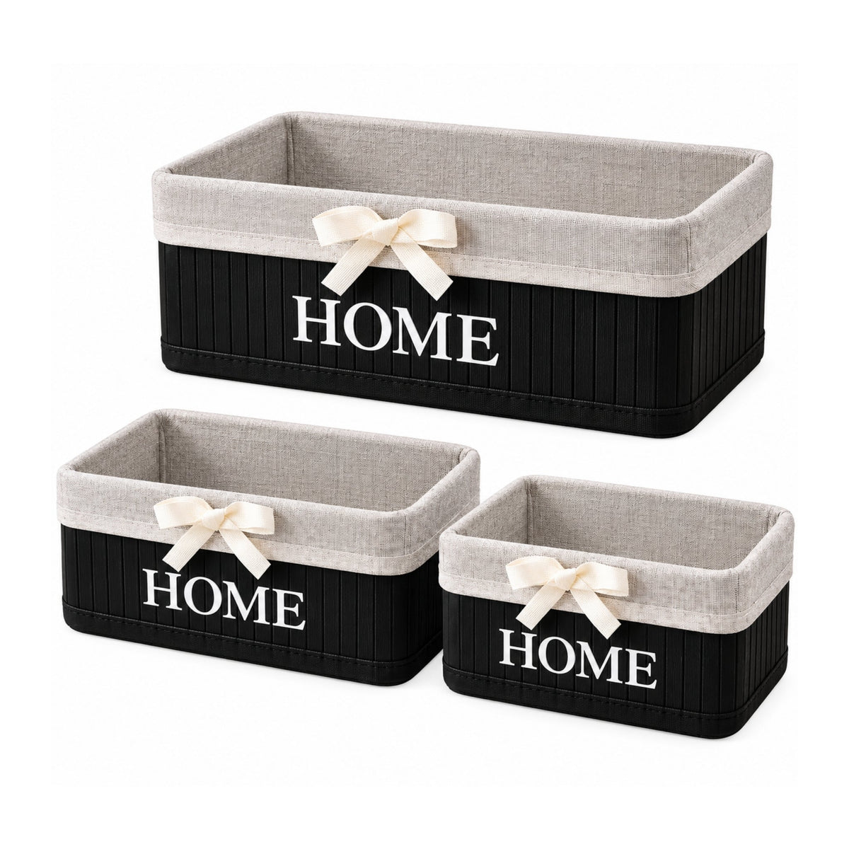 3 Piece Home Bamboo Storage Baskets – Multi-Size Home Storage Organizers
