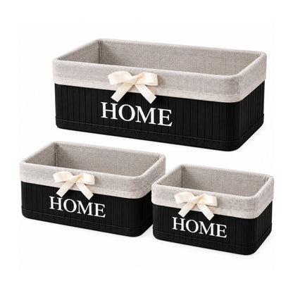 3 Piece Home Bamboo Storage Baskets – Multi-Size Home Storage Organizers