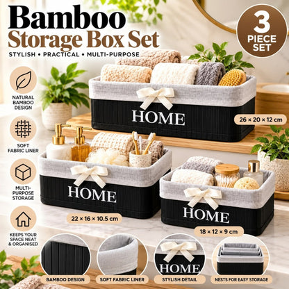 3 Piece Home Bamboo Storage Baskets – Multi-Size Home Storage Organizers