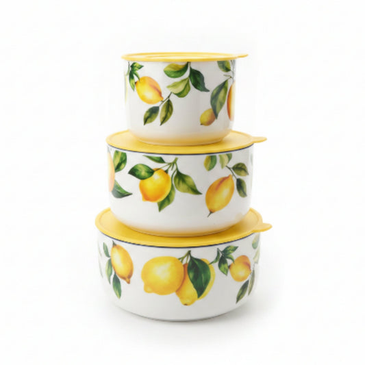 3-Piece Lemon Ceramic Serving Bowl Set – Decorative Multi-Purpose Kitchen & Dining Bowls