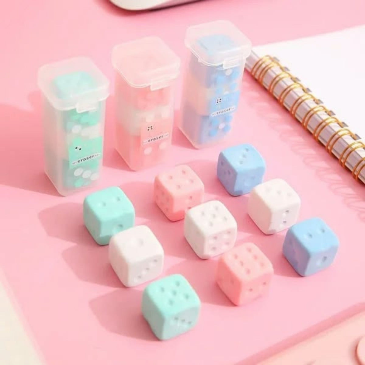 3 Piece Mini Dice Eraser Set – Cute Novelty Stationery Erasers – Dice Design