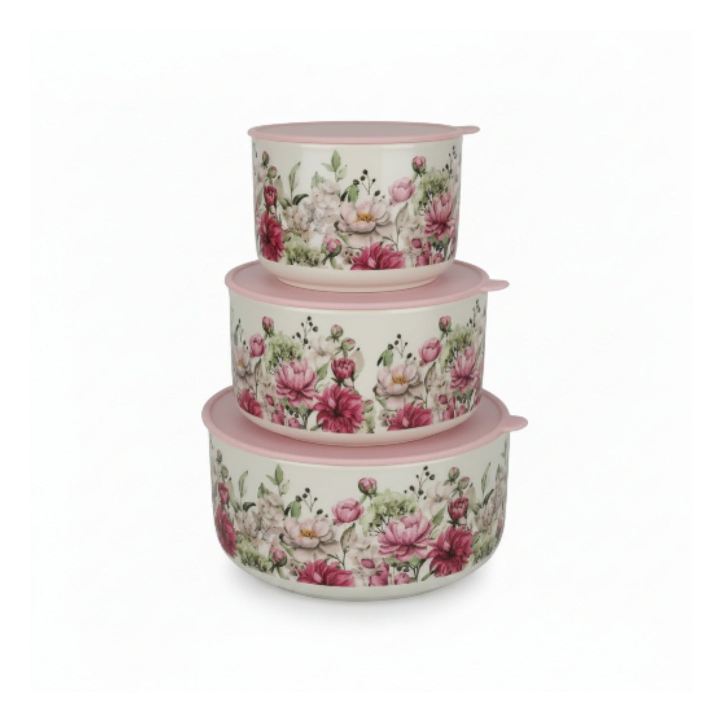 3-Piece Pink Flower Ceramic Serving Bowl Set – Decorative Multi-Purpose Kitchen & Dining Bowls