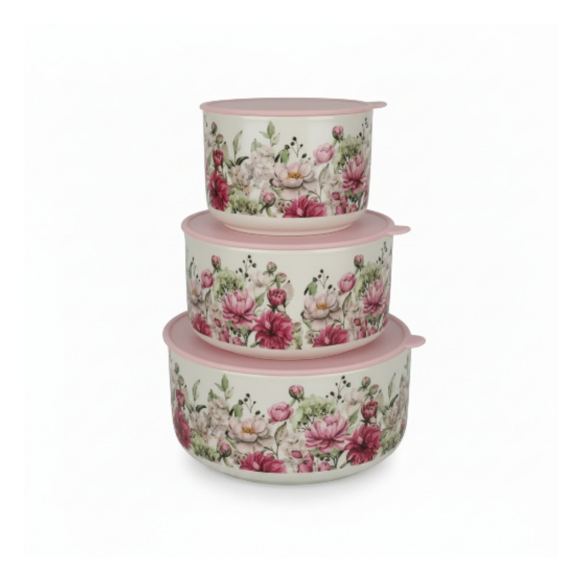 3-Piece Pink Flower Ceramic Serving Bowl Set – Decorative Multi-Purpose Kitchen & Dining Bowls