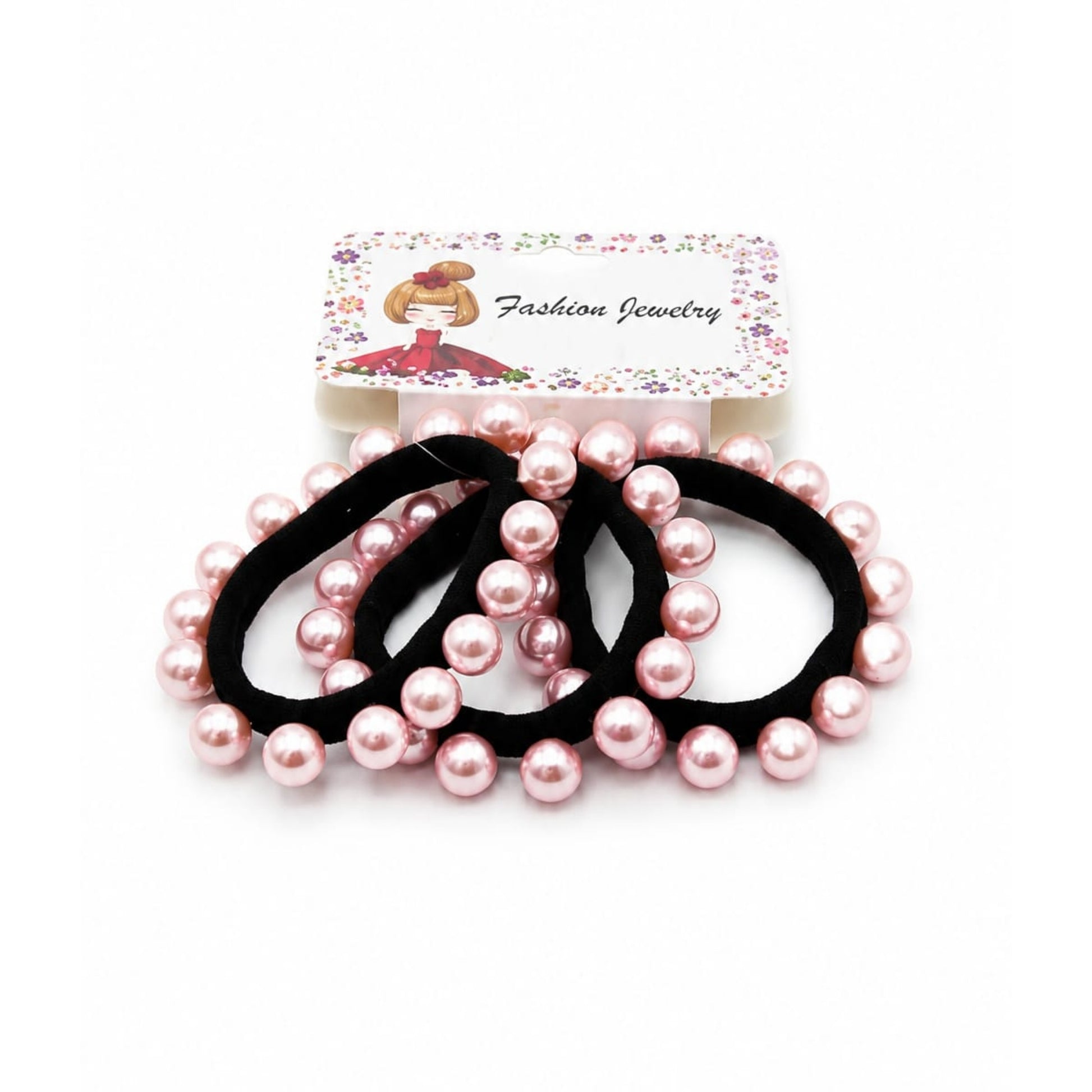3-Piece Pearl Headband Set – Elegant Pearl Hairbands for Women & Girls - Pink On White Background