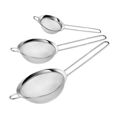 3-Piece Stainless Steel Mesh Sieve Set – Fine Flour Sifter & Kitchen Strainer Set