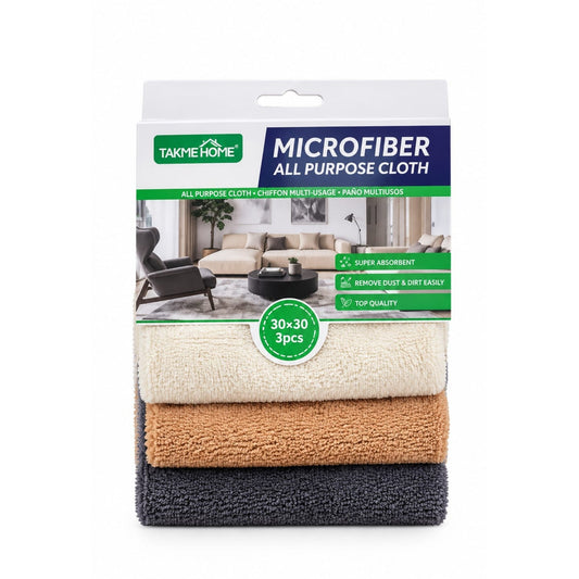 3 Piece Takmehome Microfibre Cleaning Cloths 30x30cm – All-Purpose Cloths