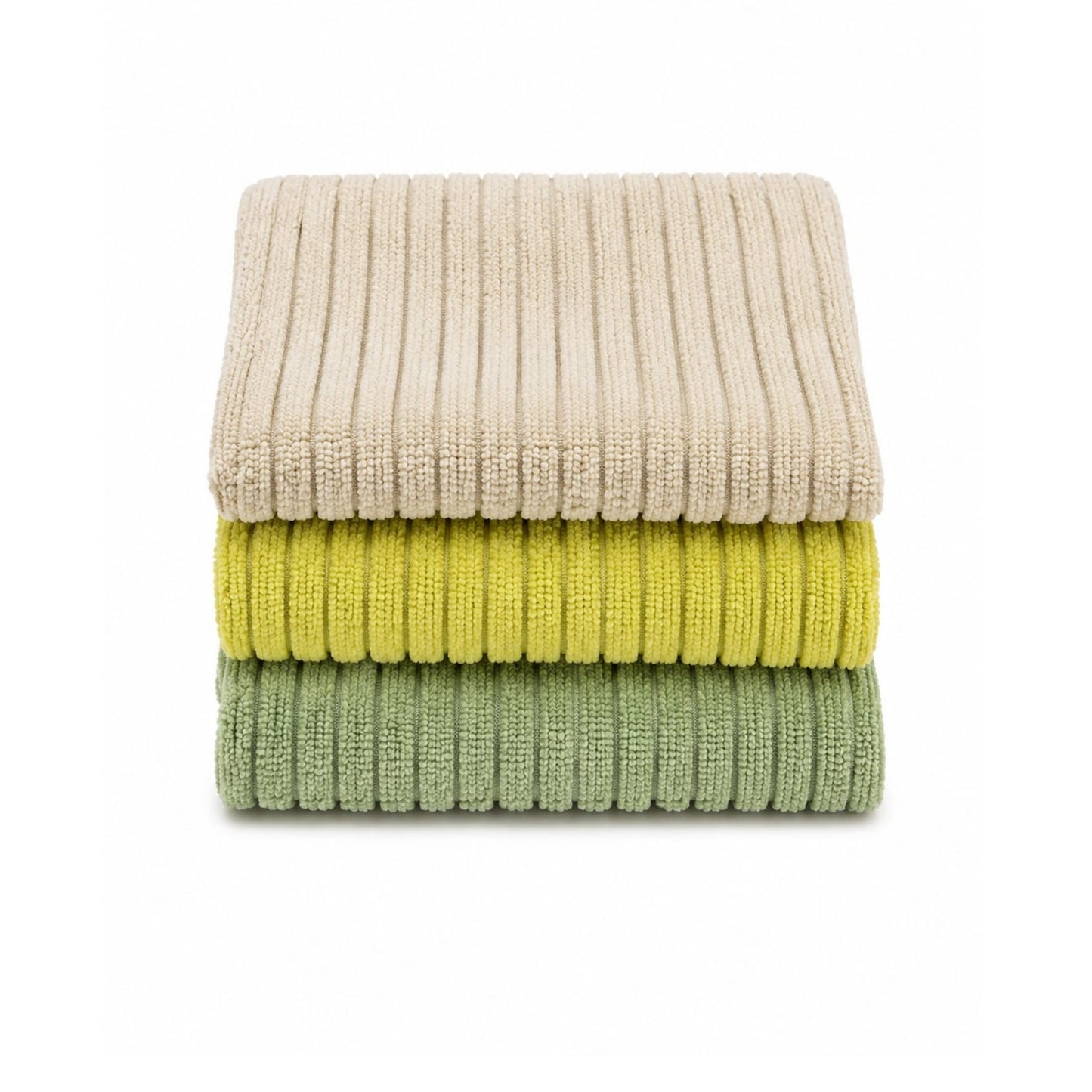 3 Piece Takmehome Ribbed Microfibre Cleaning Cloths 30x30cm – All-Purpose Cloths Green On White Background