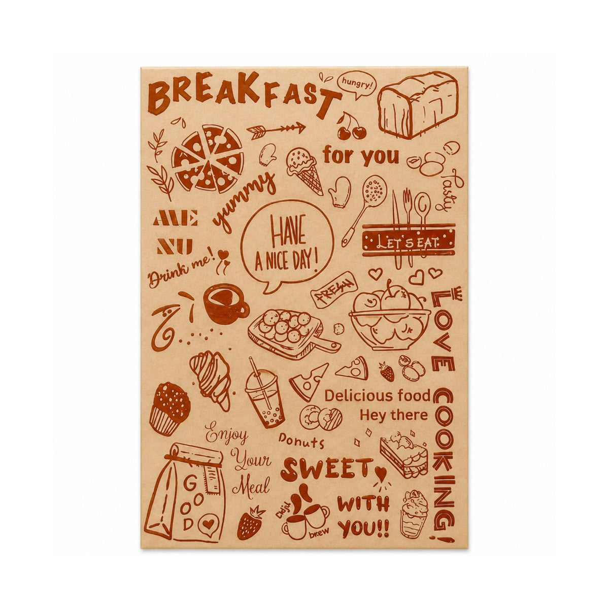 30x8cm Printed Parchment Paper – Brown Printed Non-Stick Baking Paper for Food Wrapping & Serving
