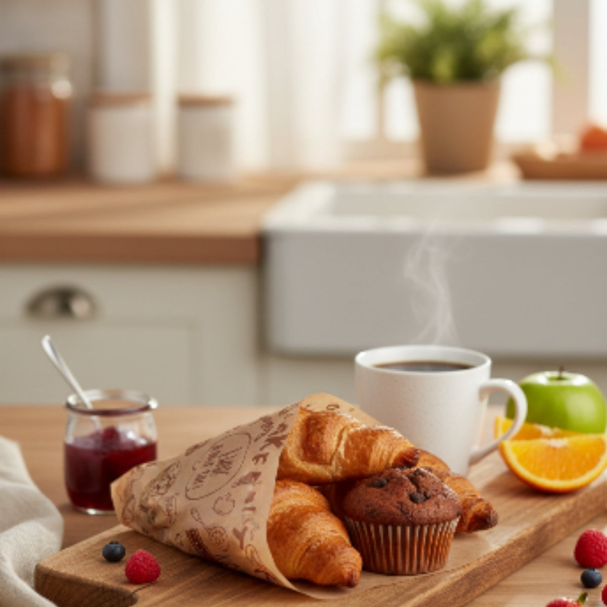 30x8cm Printed Parchment Paper – Brown Printed Non-Stick Baking Paper for Food Wrapping & Serving