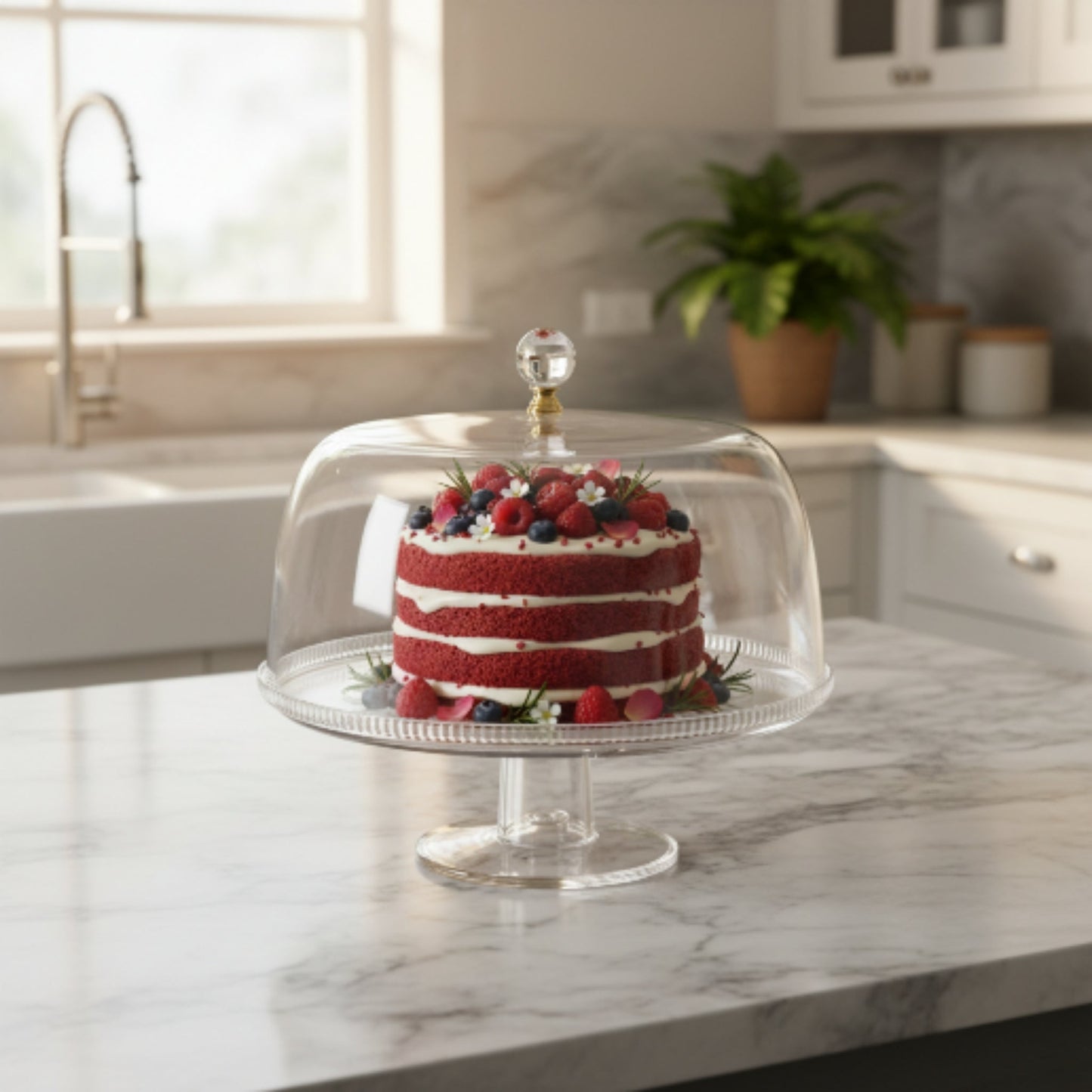 33.5cm Round Elegant Acrylic Cake Dome - Footed Cake Stand with Lid - Clear