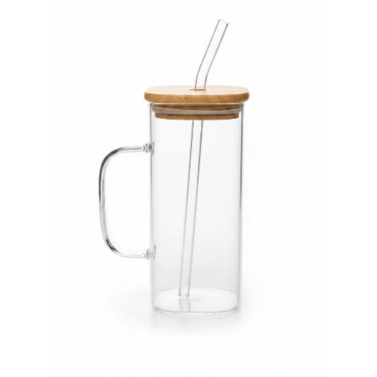 380ml Square Glass Can with Handle - Clear Drinking Glass Cup