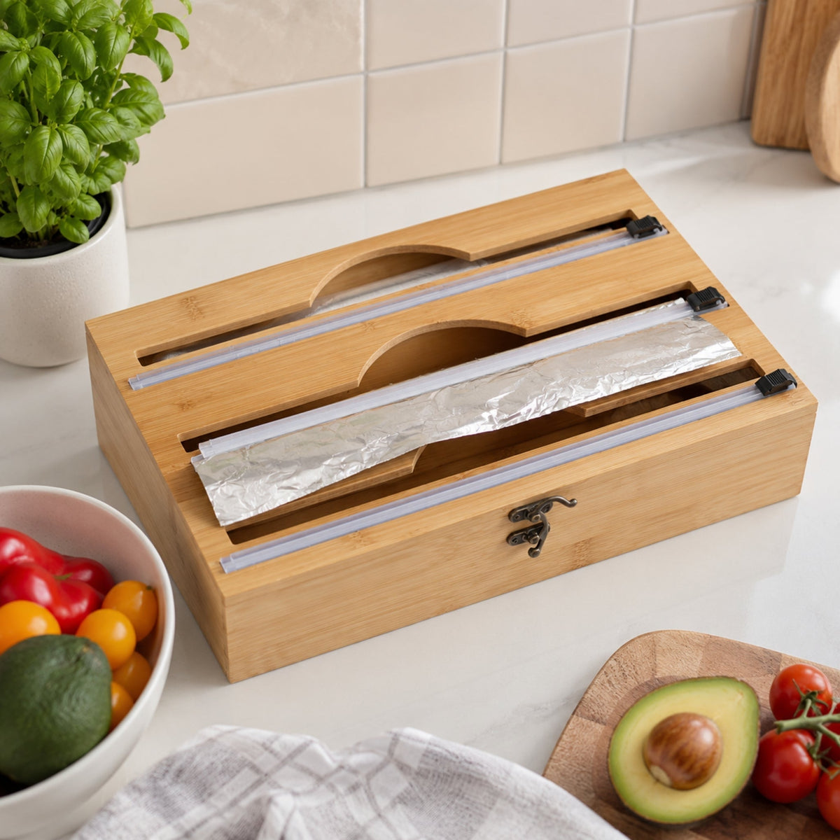 3pc Bamboo Kitchen Organisation Essentials – Utensil, Wrap & Food Bag Storage