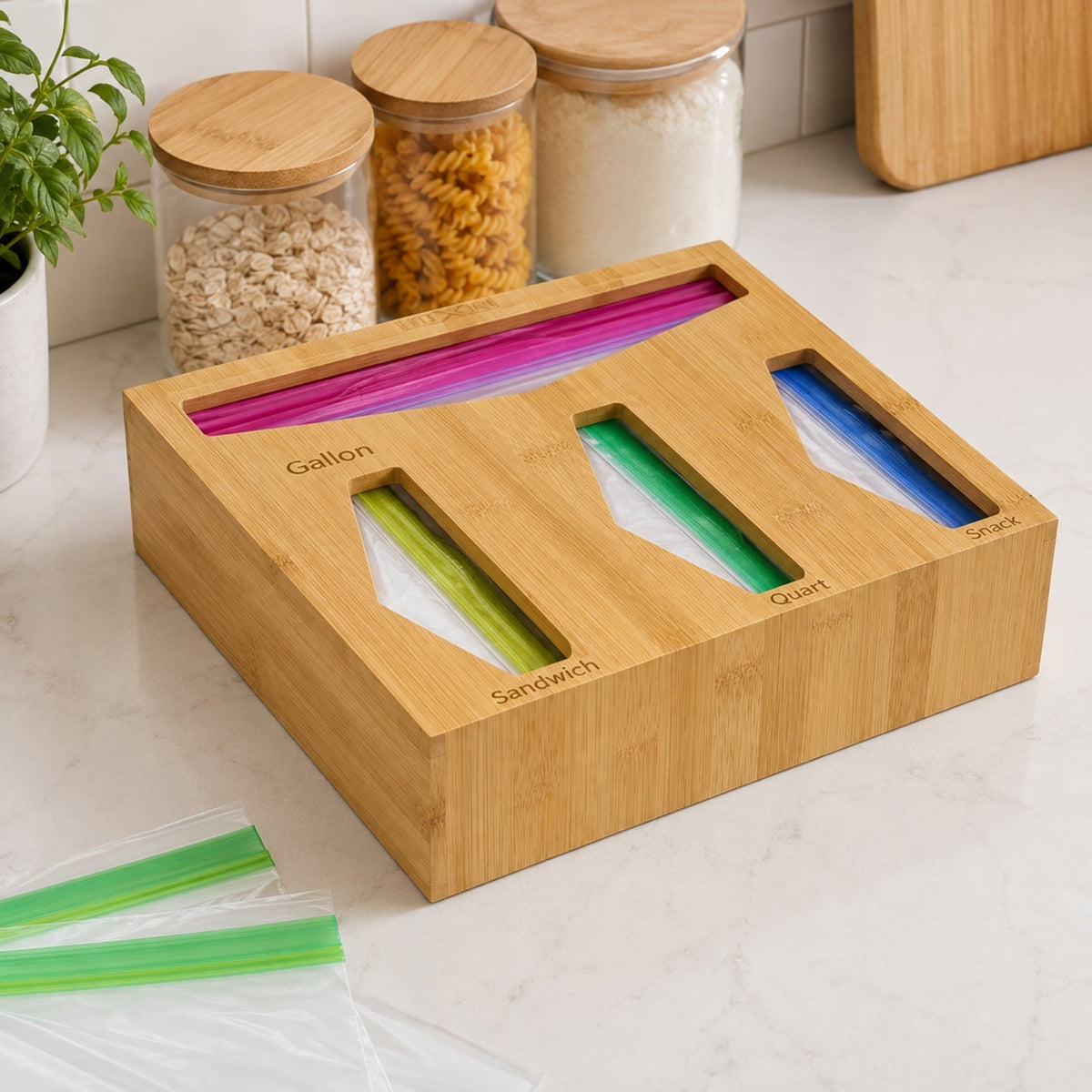 3pc Bamboo Kitchen Organisation Essentials – Utensil, Wrap & Food Bag Storage