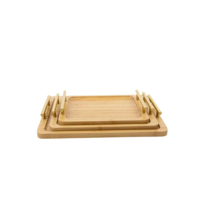 3pc Bamboo Tray With Gold Handle