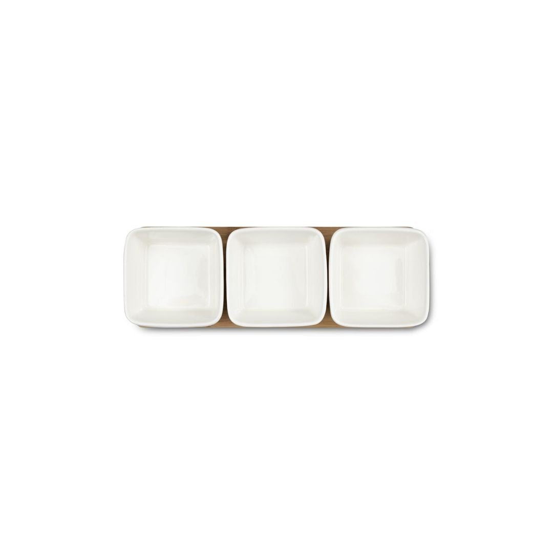 3pc Dipping Bowl On Bamboo Tray
