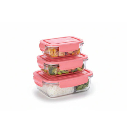 3pc Glass Food Storage With Colour Clip Lid