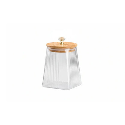 3pc Glass Square Jars With Bamboo Lid 750ml