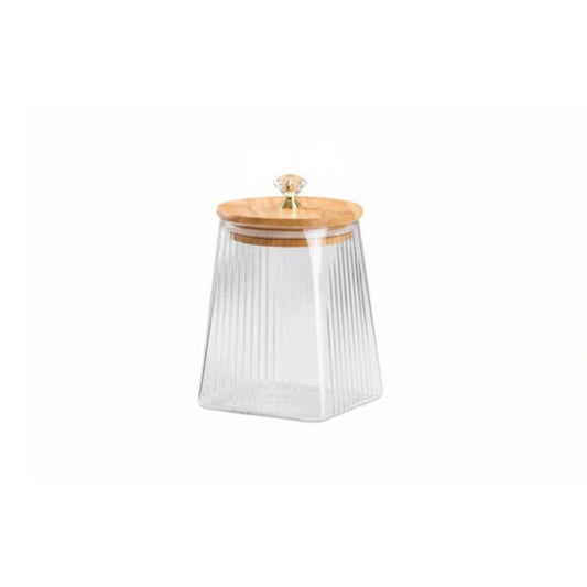 3pc Glass Square Jars With Bamboo Lid 750ml