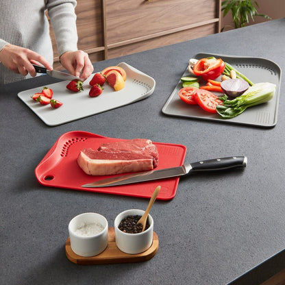 3pc Plastic Chopping Board With Drainer