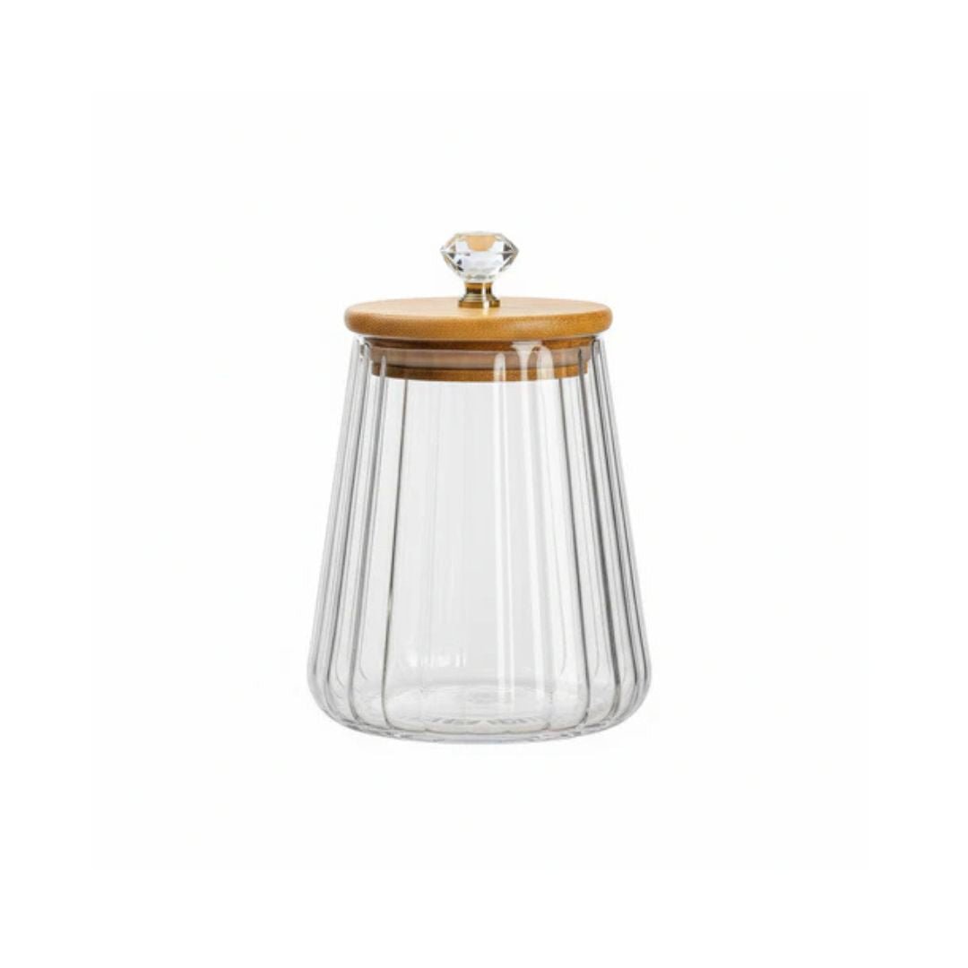 3pc Round Glass Jar With Bamboo Lid 850ml