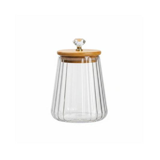 3pc Round Glass Jar With Bamboo Lid 850ml