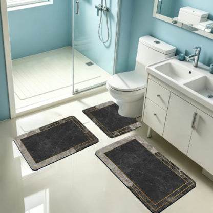 3pc Rubber Bathroom Mat - Black Marble Border
