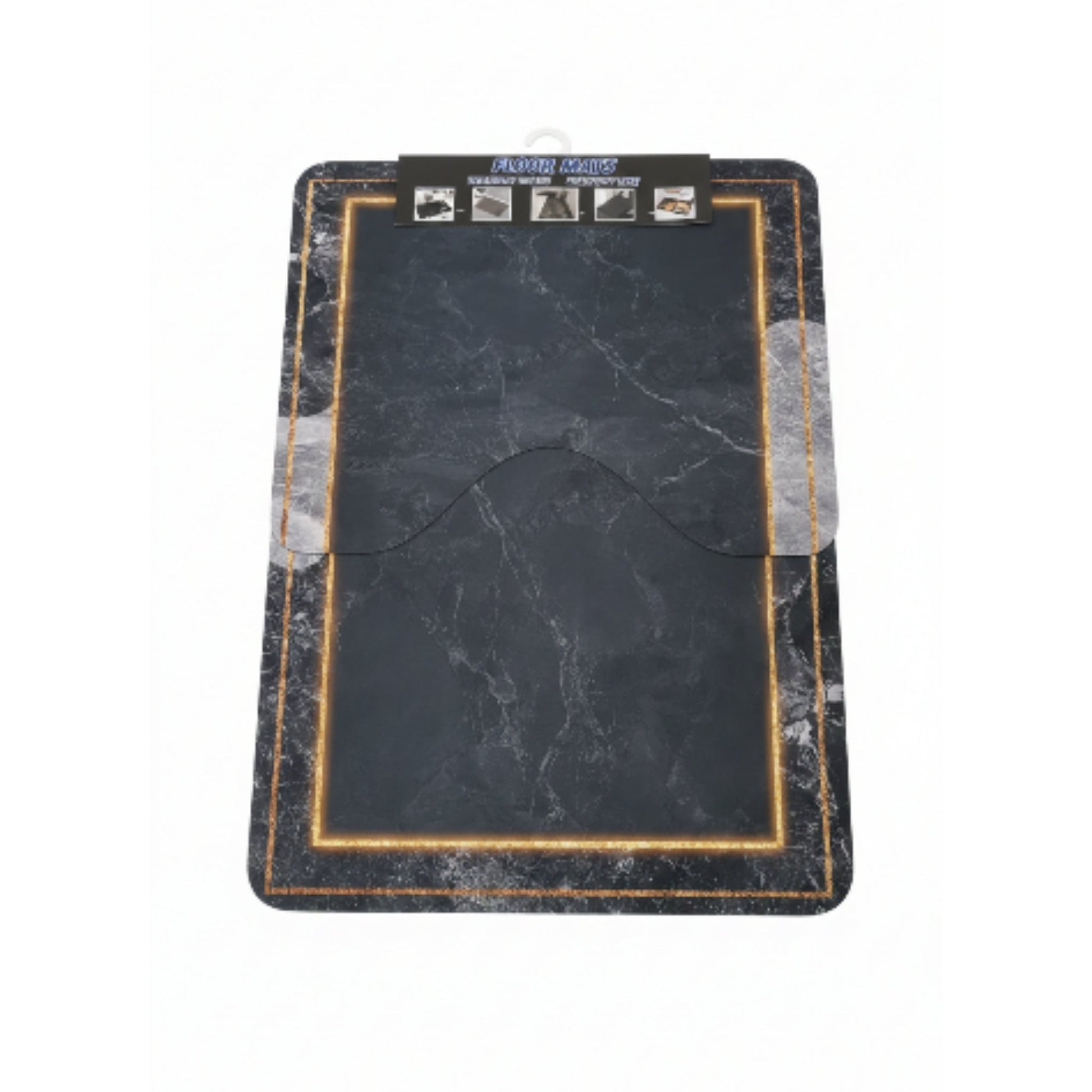 3pc Rubber Bathroom Mat - Black Marble Border