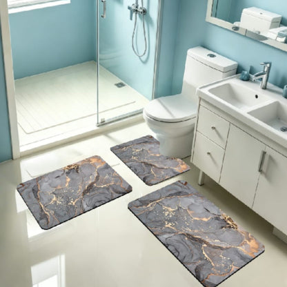 3pc Rubber Bathroom Mat - Grey Marble