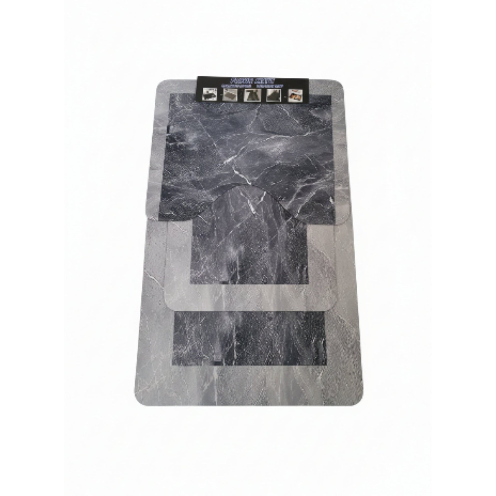 3pc Rubber Bathroom Mat - Grey Marble Border