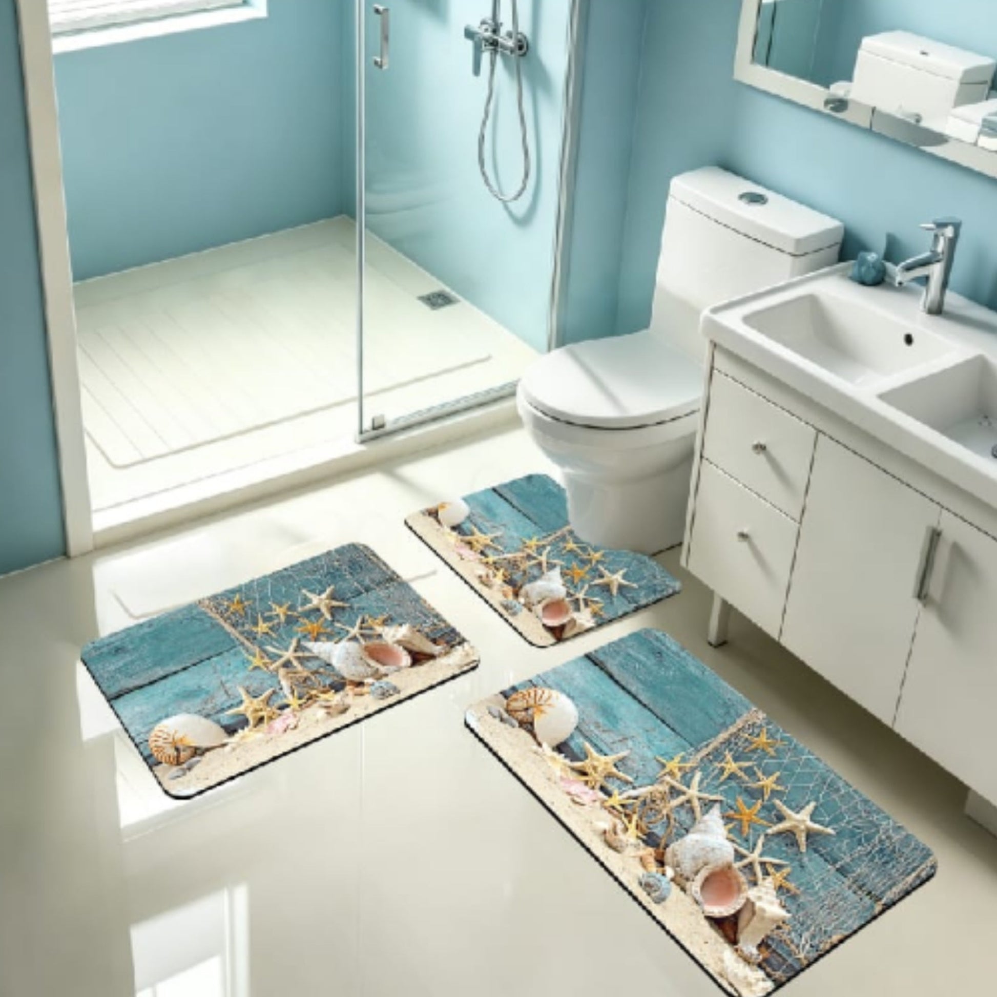 3pc Rubber Bathroom Mat - Sea Shell