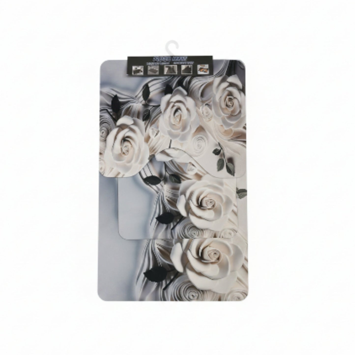 3pc Rubber Bathroom Mat - White Rose