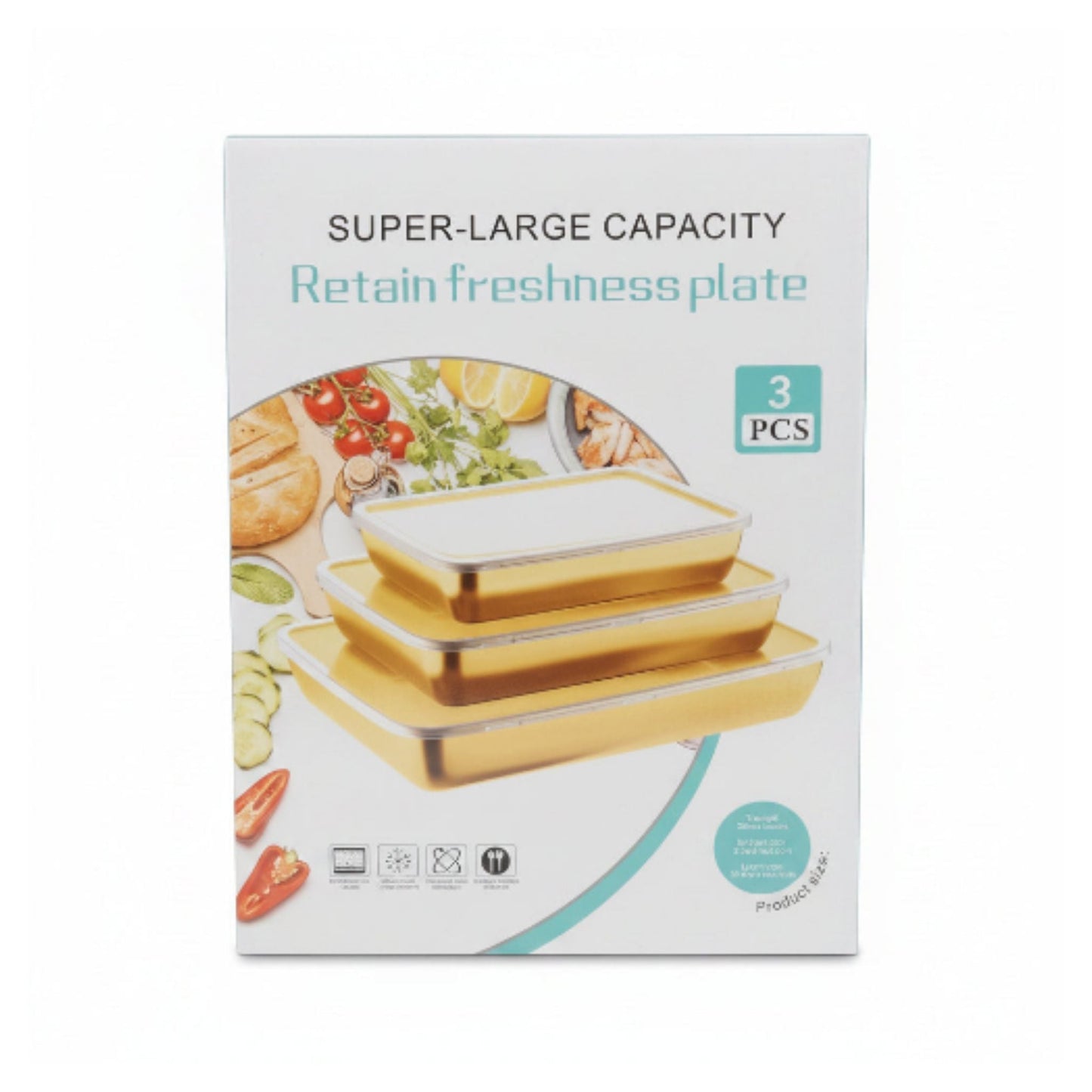 3pc Stainless Steel Crisper Box Flat Large