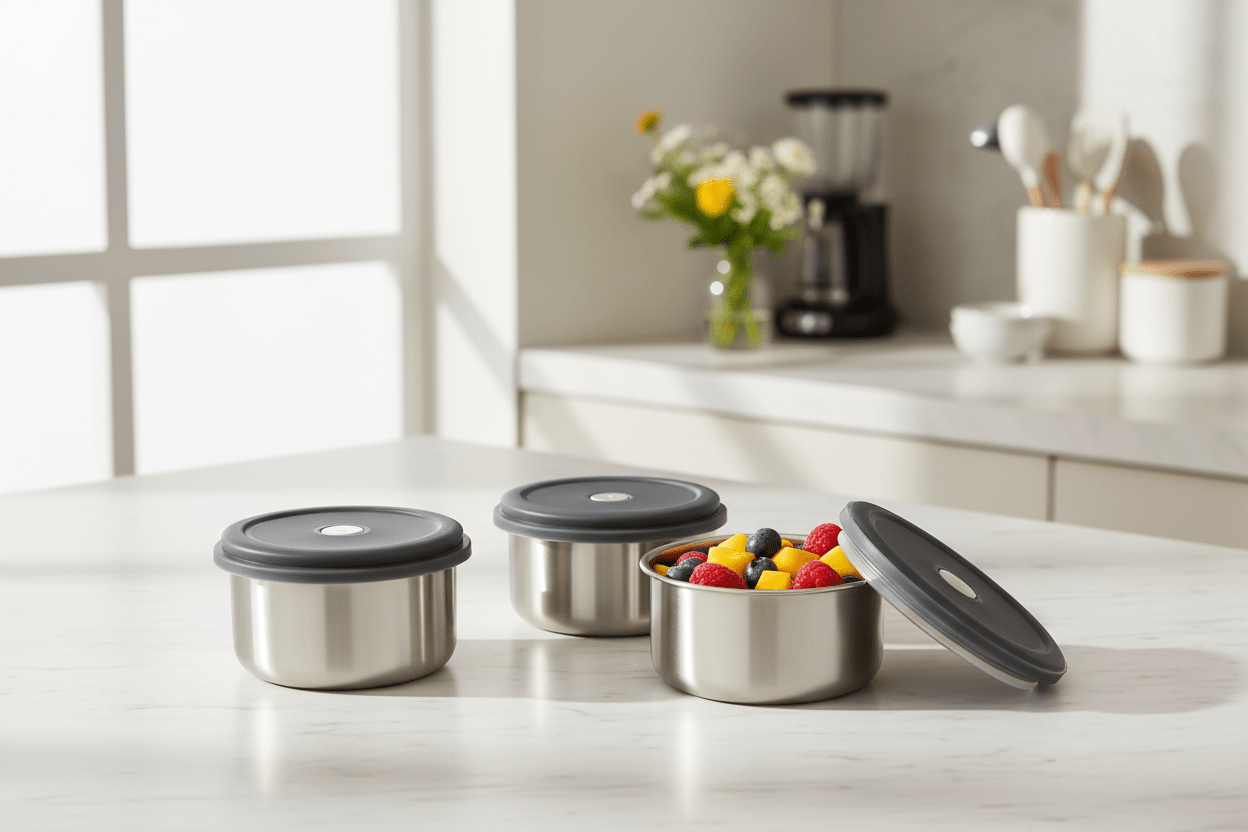 3pc Stainless Steel Round Crisper Box Set