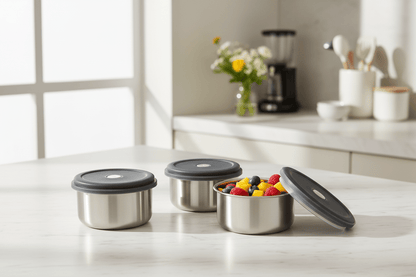 3pc Stainless Steel Round Crisper Box Set