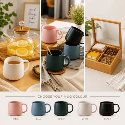 3pc Tea Time Essentials – Wooden Storage Box, Aspen Mug & 1L Clear Glass Teapot
