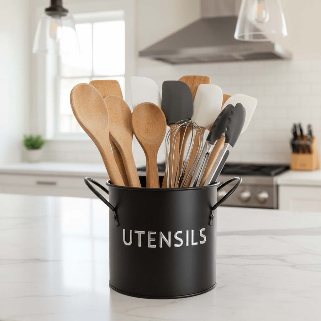 4 Compartment Metal Utensil Holder