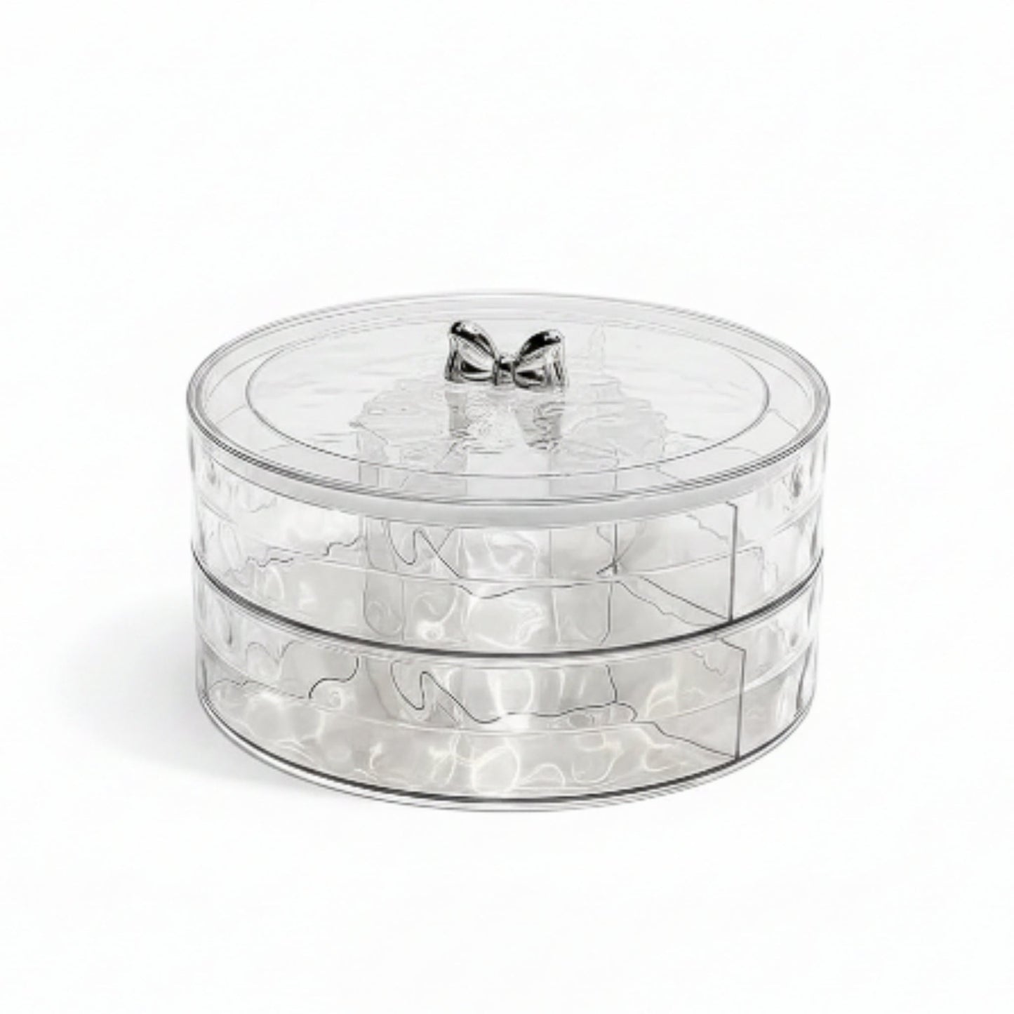 4-Compartment Round Acrylic Snack Box - Double Layer Serving Tray with Lid
