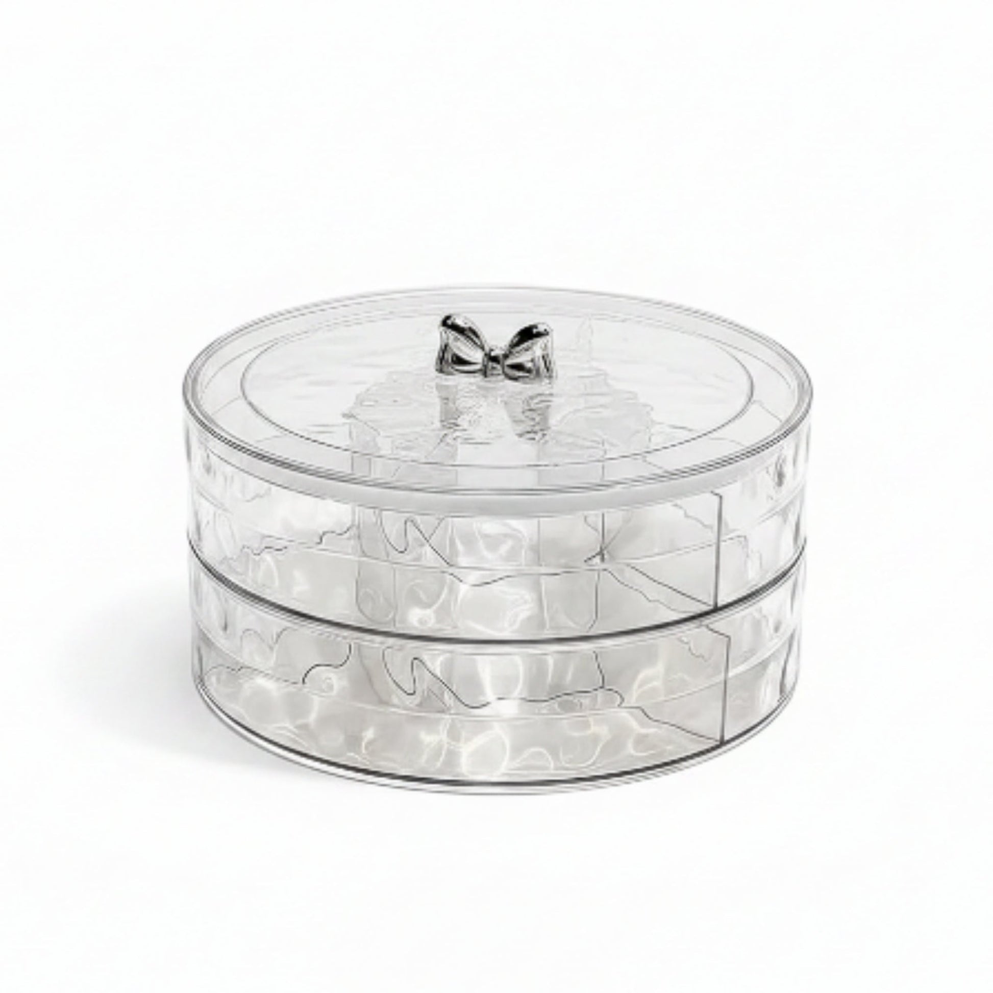 4-Compartment Round Acrylic Snack Box - Double Layer Serving Tray with Lid
