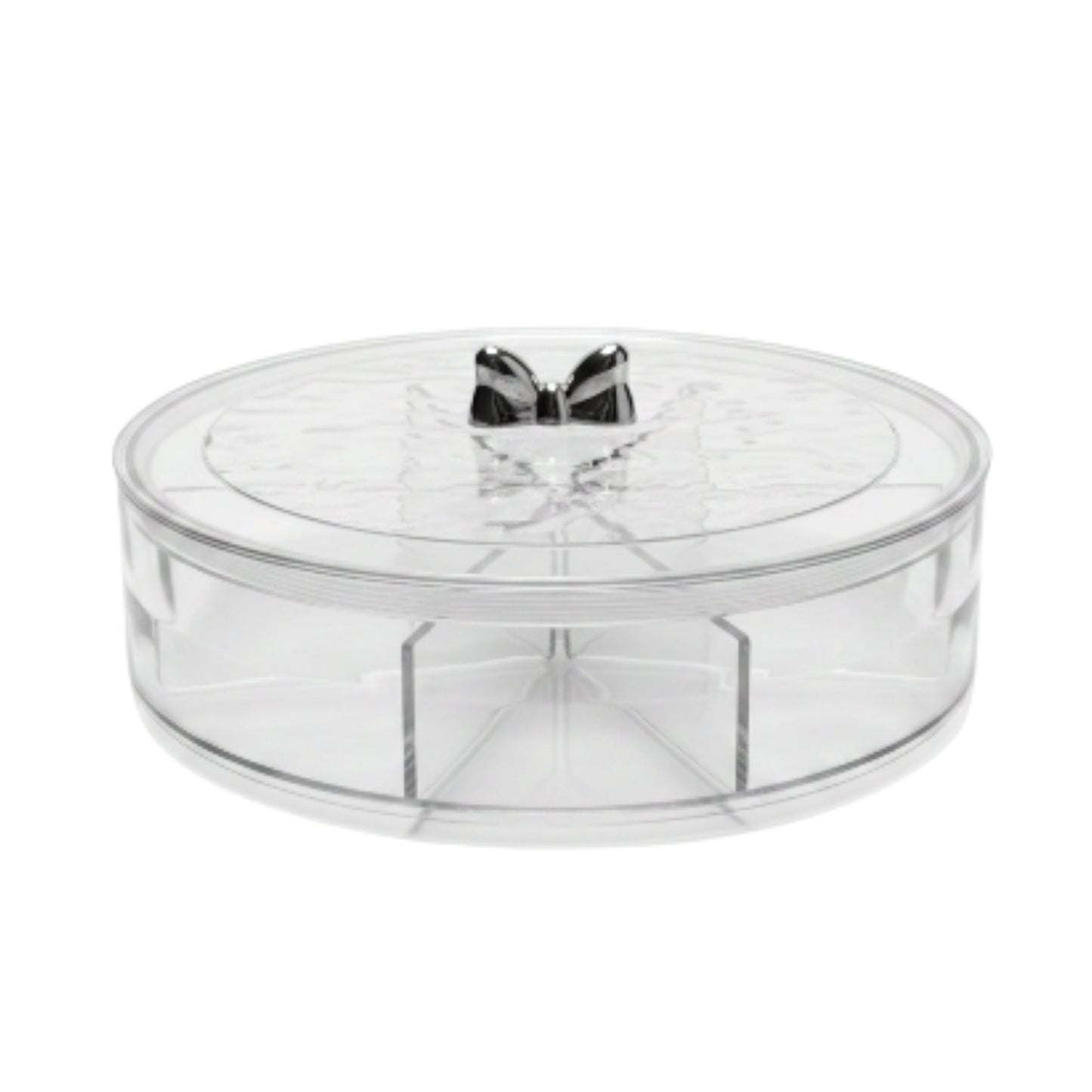 4-Compartment Round Acrylic Snack Box - Single Layer Serving Tray with Lid
