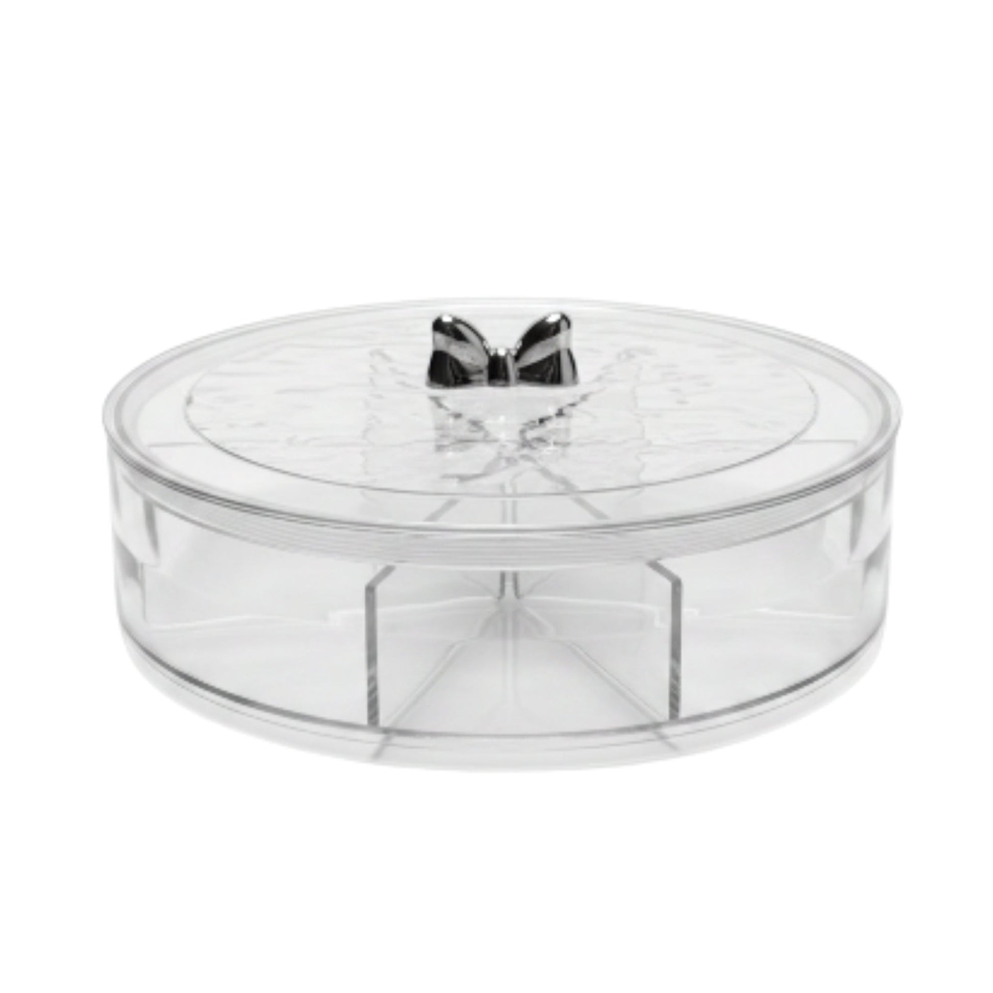 4-Compartment Round Acrylic Snack Box - Single Layer Serving Tray with Lid