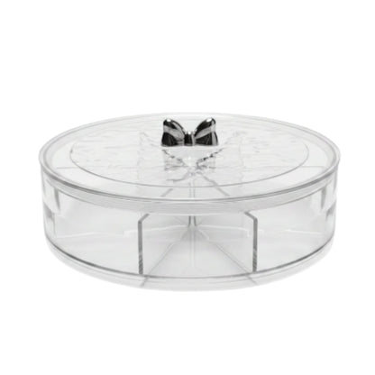 4-Compartment Round Acrylic Snack Box - Single Layer Serving Tray with Lid