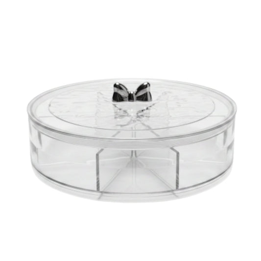 4-Compartment Round Acrylic Snack Box - Single Layer Serving Tray with Lid