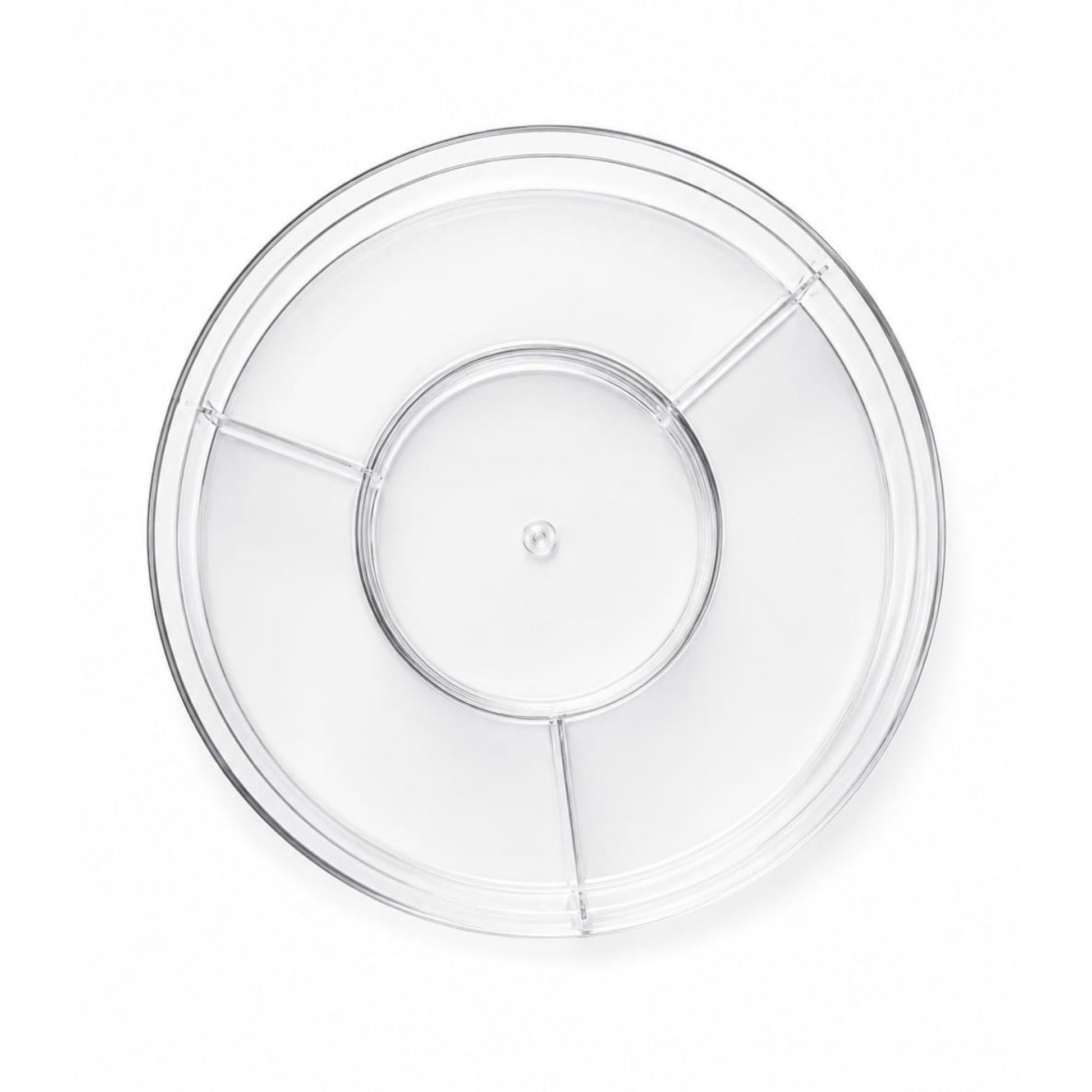 4-Compartment Round Acrylic Snack Box - Single Layer Serving Tray with Lid