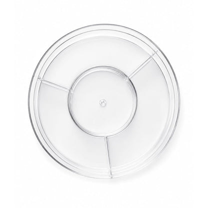 4-Compartment Round Acrylic Snack Box - Single Layer Serving Tray with Lid