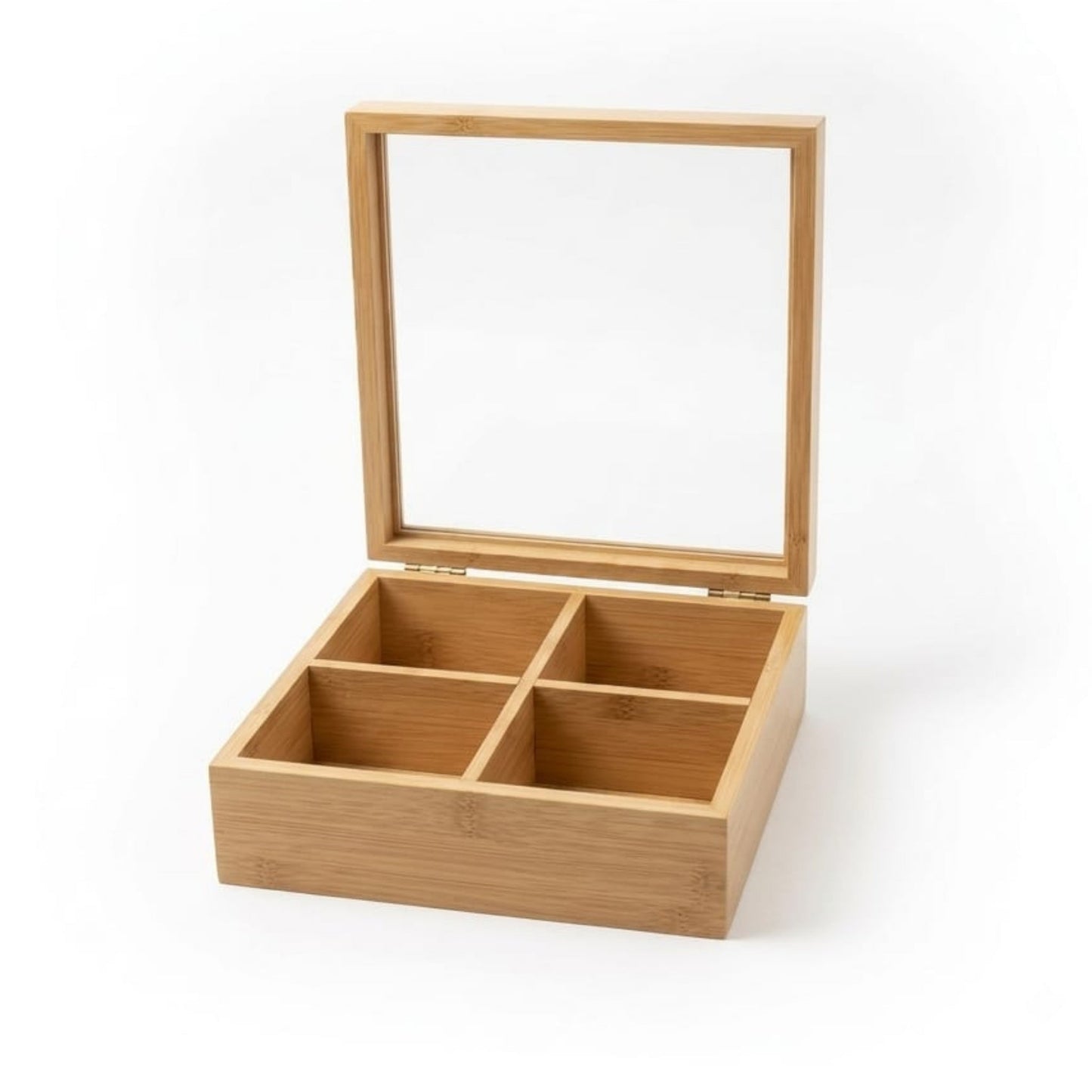 4-Compartment Wooden Storage Box with Flip Lid – Multi-Section Organiser for Jewellery, Accessories, Teabags & Snacks