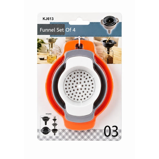 4-in-1 Plastic Kitchen Funnel Set – Multi-Purpose Transfer Funnels