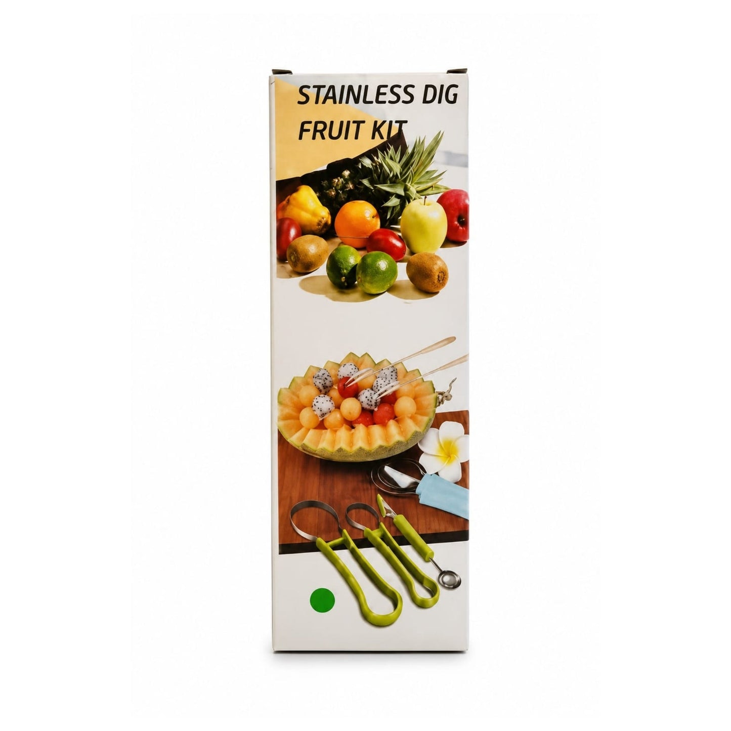 4-in-1 Stainless Steel Fruit Carving Tool – Fruit Cutter & Garnishing Knife - Green