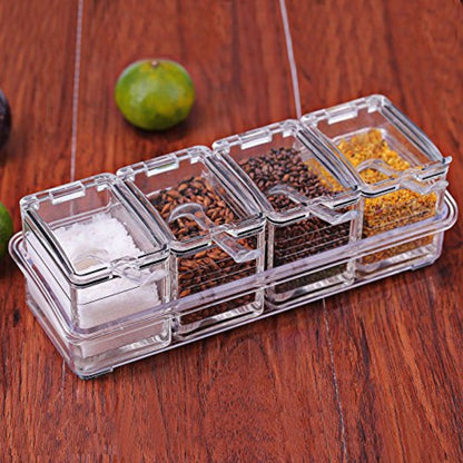 4pc Acrylic Spice Jar Set with Lids – Kitchen Seasoning Containers - Clear Lifestyle